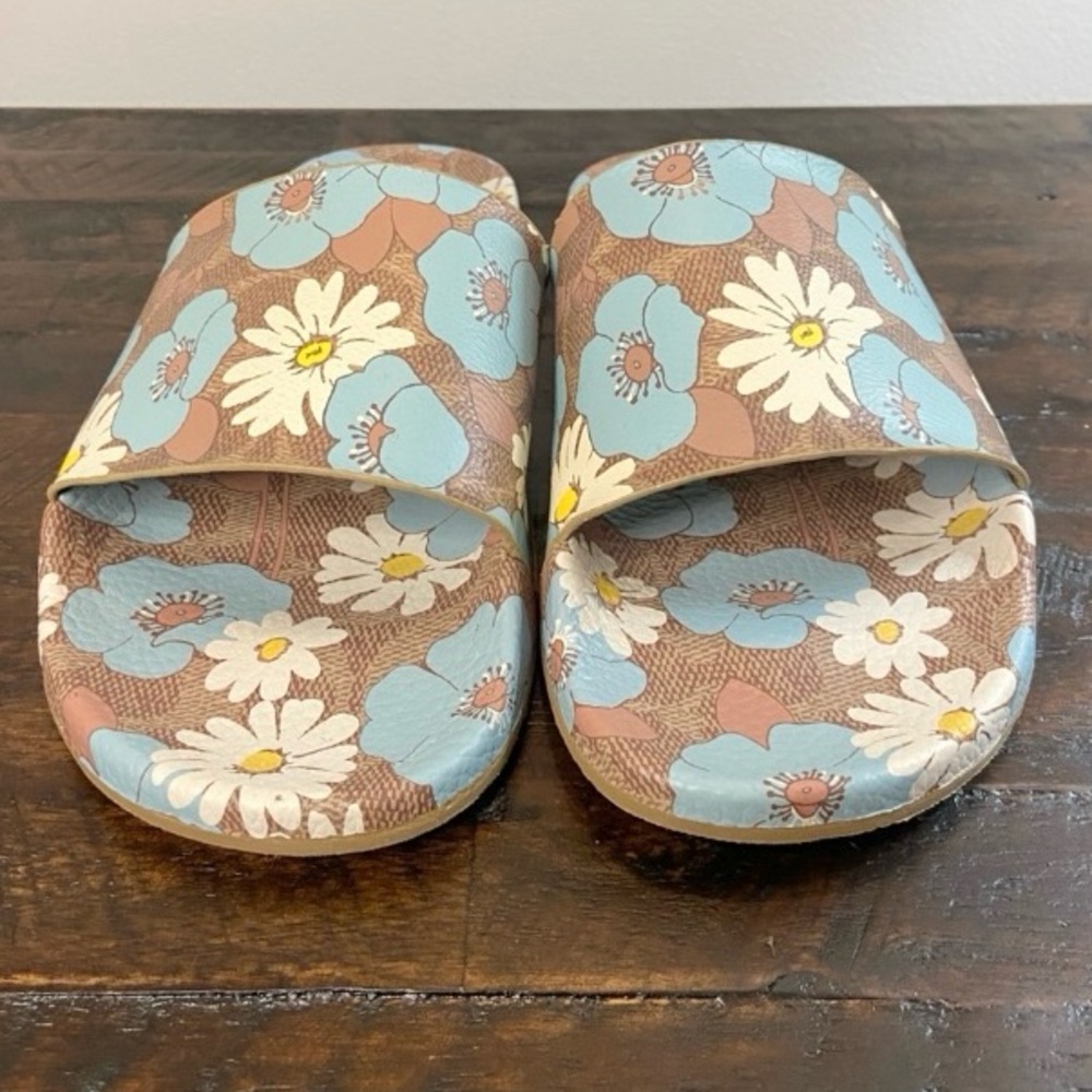 Coach NEW Udele Sig Floral Aqua Rubber Slide Sandals Womens 8 - Picture 4 of 11